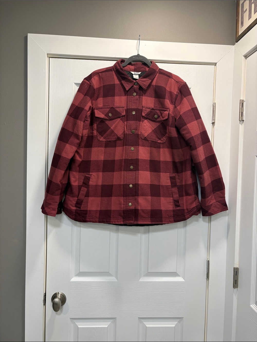 Duluth Trading Co Burgundy and Dark Red Plaid Lightweight Shirt Jacket